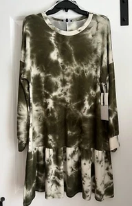 New with Tags 1.STATE Women's Cotton Tie-Dye French Terry Dress Green Size Large - Picture 1 of 5