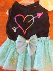 PET APPAREL dog dress *sz xs* BLACK Blue pink heart tutu PUPPY LOVE ~ SMILES ALL - Picture 1 of 6