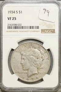 1934 S Peace Silver Dollar NGC VF 25 Very Fine #8-022 - Picture 1 of 2