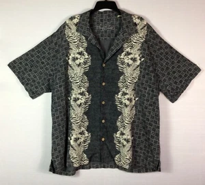 Tommy Bahama Shirt Mens 2XL Gray Floral Hawaiian Short Sleeve Button 100% Silk - Picture 1 of 7