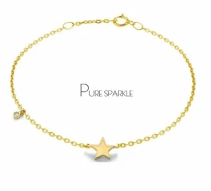 14K Gold 0.05 Ct. Bezel Set Lab-Created Diamond Star Charm Bracelet Fine Jewelry - Picture 1 of 3