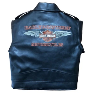 Harley Davidson Black Zip Up Belted Faux Leather Jacket Youth Size 7 - Picture 1 of 10