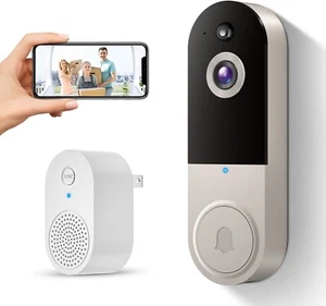 Wireless 1080p Video Doorbell Camera, AI Human Detection, Live View, 2-Way Audio - Picture 1 of 8