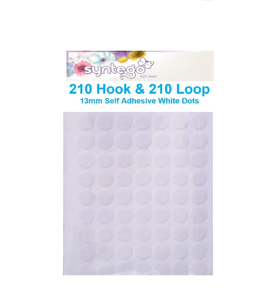 420 SELF ADHESIVE 210 HOOK AND 210 LOOP STICKY DOTS  WHITE 13mm - Image 1 of 1