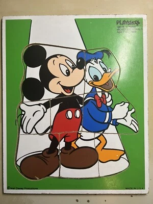 Mickey Mouse y el Pato Donald | Rompecabezas de madera | #190-13 | Green Playskool vintage Foto 1 de 4
