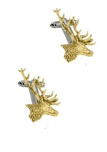 A21 Stag’s Head   Fine English chrome gold plated Pewter Cufflinks gift  suit - Picture 1 of 1