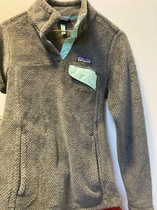 Patagonia Snap Button Pullover Fleece, Grey/Aqua, Women’s Size X-Small - Picture 1 of 13