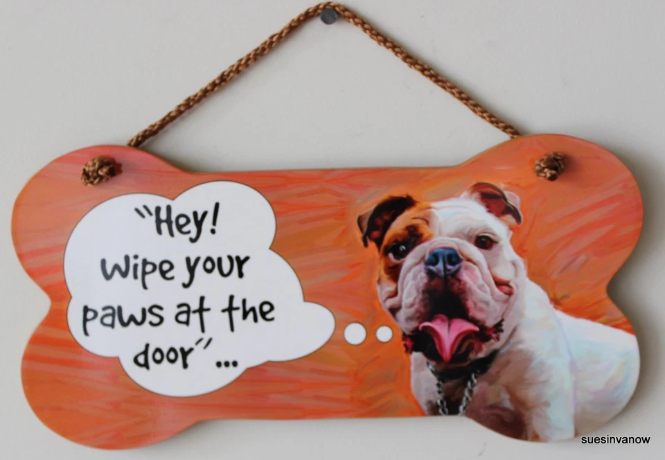 Wipe Your Paws Wooden Sign Dogs Pets Animals Lover home decor BULLDOG - Image 1 of 1