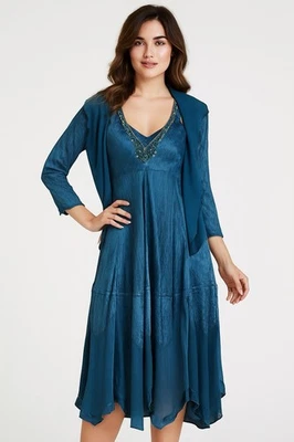 Komarov Pieza Verde Azulado Gasa Vestido Midi Chaqueta Talla Grande Madre de la Novia 2 Piezas Foto 1 de 4