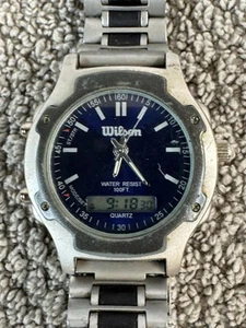 Vintage Wilson Analog Digital Mens Watch W900-143 Blue Dial Silver Tone New Batt - Picture 1 of 6