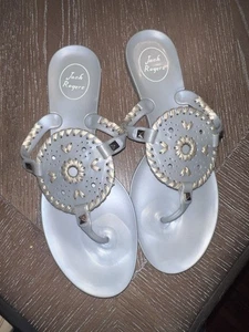 Jack Rogers Georgica Silver Jelly Flip-flop Thong Sandals Women's 9/GUC - Picture 1 of 3