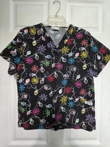 UA Scrubs Scrub Top size XS-CHRISTMAS "Silver Bells"-Chest 19.5"/L 24.5" - Picture 1 of 5