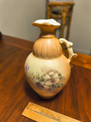 Antique Hand Painted RW Rudolstadt Floral /Gold Tone Ewer 4.5 Inches Tall 1900s - Image 1 of 4