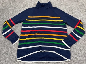 J Crew Sweater Womens XL Navy Blue Alpaca Wool Turtleneck Striped Academia Color - Picture 1 of 7