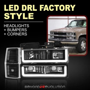 For 1994-1998 C/K C1500 C2500 C3500 LED Tube Black Headlights +Signal Bumper Set - Bild 1 von 10