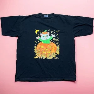T-shirt zucca gatto Halloween vintage anni 90 taglia XL retro grafica casetta nonna - Foto 1 di 4