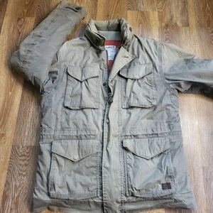 Timberland Workwear Utility Jacket Men Large Deep Multi Pockets Khaki Padded Zip - Picture 1 of 13
