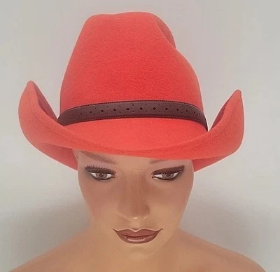 Vtg Bright Red Evelyn Varon Exclusive 100% Wool Cowboy Hat Doeskin Felt U.S.A. - Image 1 of 4