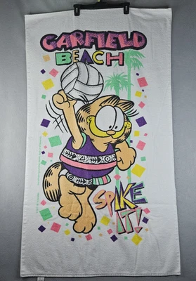 Vintage Garfield Beach Towel Cannon 1993 Made in USA Volleyball Spike It 90s - Image 1 of 4