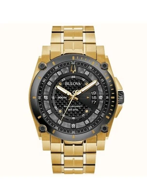 Bulova Men's Precisionist Diamond Accents Quartz Gold Tone 46MM Watch 98D156 - Image 1 of 4