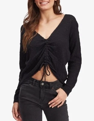 Suéter ROXY Rolling Hills Talla L Negro Acanalado Frontal Corbata Tejido Algodón Mezcla de Nylon Foto 1 de 4