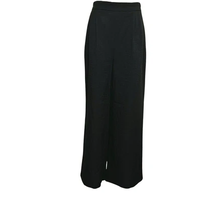 Black Pleated Pull On Wide Leg Crepe Lounge Pants Ankle Length Large Pockets - Image 1 of 4