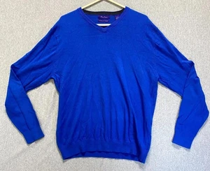 Alan Flusser Sweater Mens Large Blue Cashmere Knitted Winter Cozy Warm V Neck - Picture 1 of 8