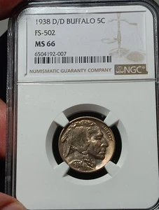 👉1938-D/D Error  Buffalo Nickel NGC MS-66 STUNNING EYE APPEAL  - Picture 1 of 4