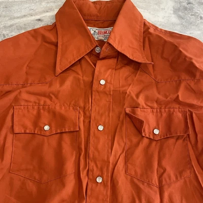 Vintage Bronco Western Pearl Snap Shirt Orange Yoke USA 70s 80s Men’s Medium - Image 1 of 4