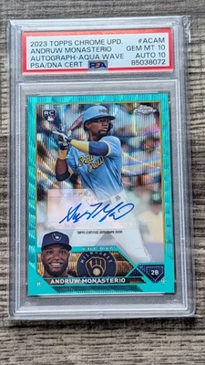 2023 Topps Chrome Update - Andruw Monasterio RC Aqua Wave Auto #/199 PSA 10/10 - Image 1 of 4