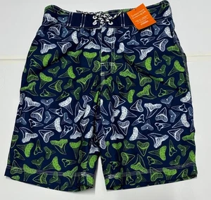 NWT Gymboree Boys Bathing Suit Swim Trunks Shark Teeth Blue Green White Size 7/8 - Picture 1 of 4