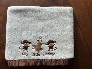 Carters 3 Silly Little Monkey Baby Security Blanket Blue Plush Brown Satin Trim - Picture 1 of 15
