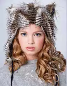 deLux animal HAT fleece LINED ears ADULT cave girl Halloween fur feather costume - Picture 1 of 5