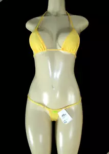 NOS Dirty Bird micro bikini triangle top thong Bottom set size XS YELLOW USA Y2K - Picture 1 of 7