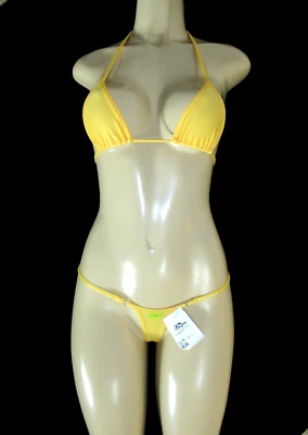 Nuevo de Lote Antiguo Dirty Bird Micro Bikini Triángulo Top Tanga Parte Inferior Conjunto Talla XS AMARILLO EE. UU. Y2K Foto 1 de 4