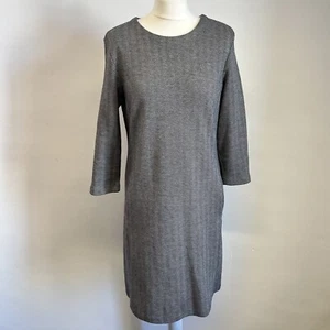 The White Company Dress Size 12 Grey Herringbone Pattern Pockets Cotton Wool - Picture 1 of 11