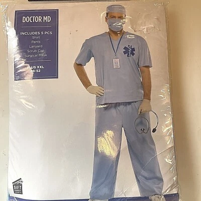 Doctor MD 护士男式磨砂万圣节服装蓝色 2XL (48-52) 成人性感新品 — 第 1/4 张图片