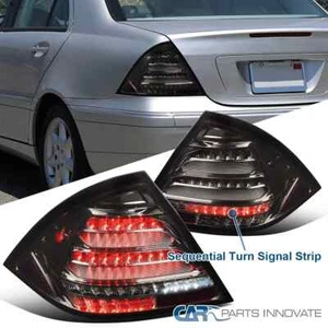 Fits 2001-2004 Mercedes-Benz W203 C-Class Dark Smoke Tail Lights LED Sequential - Picture 1 of 9