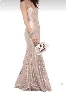 Wtoo Talisa Sequence Mesh Strapless Gown Latte Color Size 0XL Or Size 0 - Picture 1 of 15