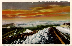 Pikes Peak Colorado • Above the Clouds on Pikes Peak Cog Road •Lino publicado '58 - Imagen 1 de 2