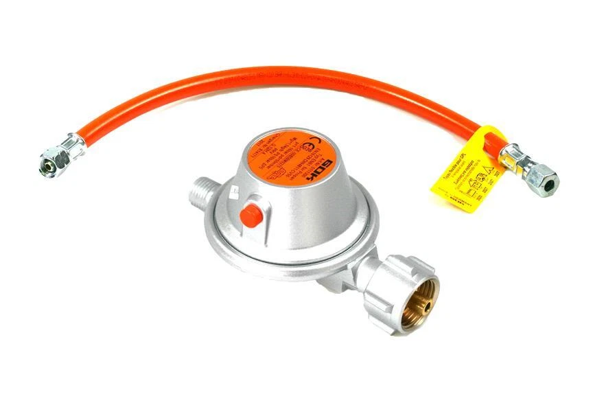 GOK Gasregler Druckregler  50 mbar 1,5 Kg/h mit Schlauch Gasschlauch 8 mm  - Bild 1 von 1