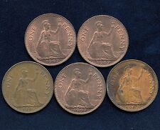 Lot Of 5 Great Britain 1967 1 Penny Coins