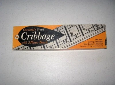 Cardinal's Wood Cribbage board 2-Player Original Box with Pegs and Directions - Image 1 of 4
