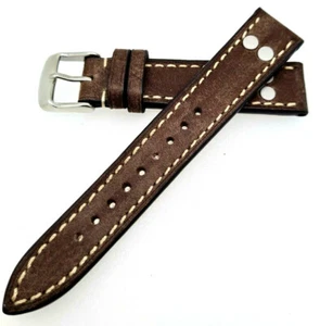 Bracelet Montre Aviateur, Militaire avec Rivets 18 MM Braun Made IN Germny / 119 - Picture 1 of 3