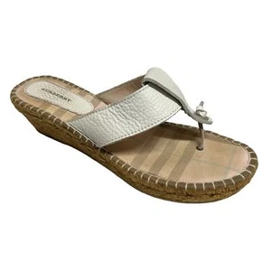 Burberry White Leather Thong Espadrille Wedges Size 9.5 - Picture 1 of 9