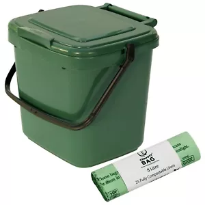 Grüner Küchenkompostbehälter & 25x 8L kompostierbare Beutel - Lebensmittelabfälle Recycling 7L - Bild 1 von 7