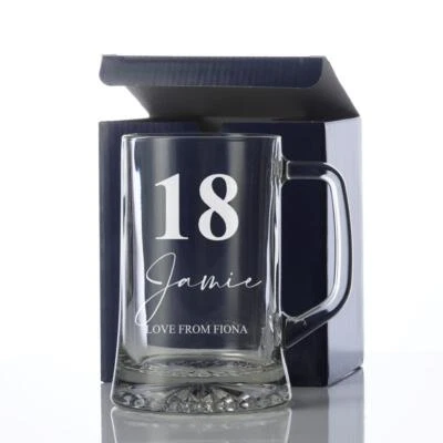 Personalised 18th Birthday Beer Glass Tankard Gift Boxed With Sentiment TNK-35