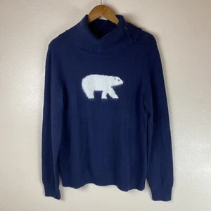 Talbots Sweater Womens L Blue Shawl Collar Polar Bear Lambswool Angora Novelty - Picture 1 of 5