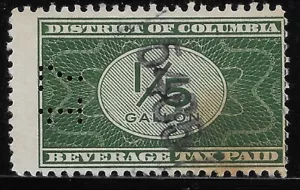 1934 US District of Columbia Beverage Wine tax REVENUE 1/5 GALLON used PERFIN 17 - Picture 1 of 2