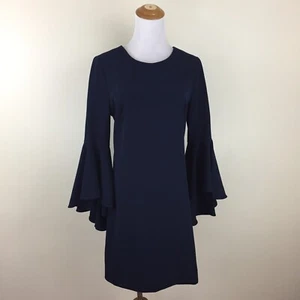 MILLY Italian Fabric Womens sz 4 Dark Blue Long Ruffle Bell Sleeve Lined Dress - Picture 1 of 9